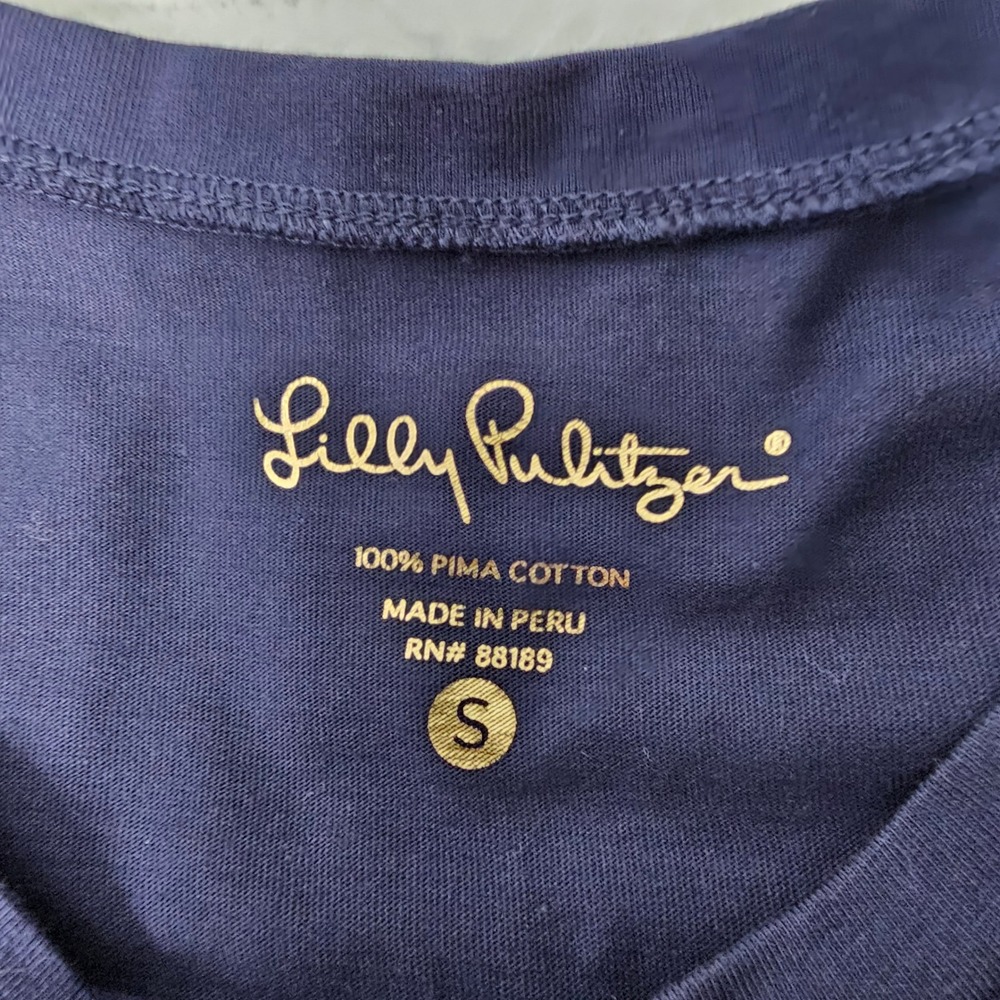 Lilly Pulitzer S Navy Blue Gold Foil Fish Pima Cotton Dress Nautical Coastal - Picture 5 of 7